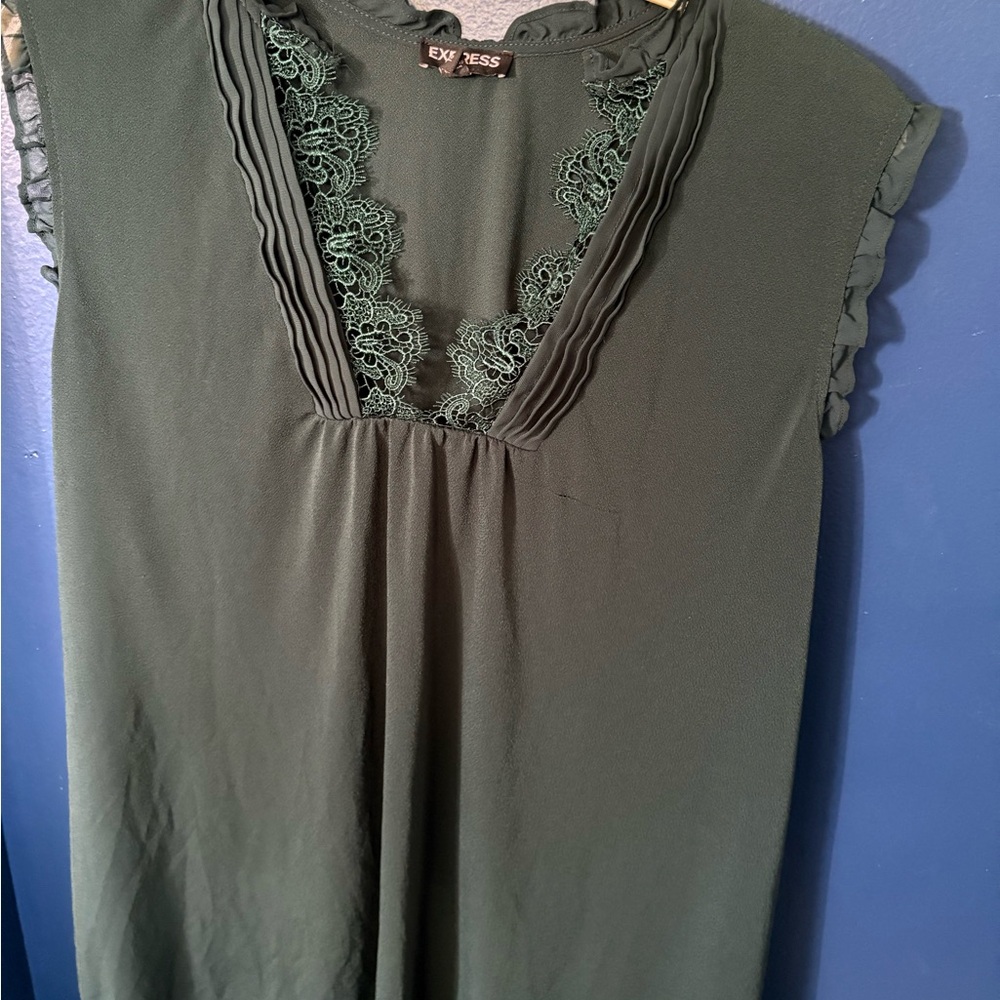 Express Teal Lace Accent Blouse